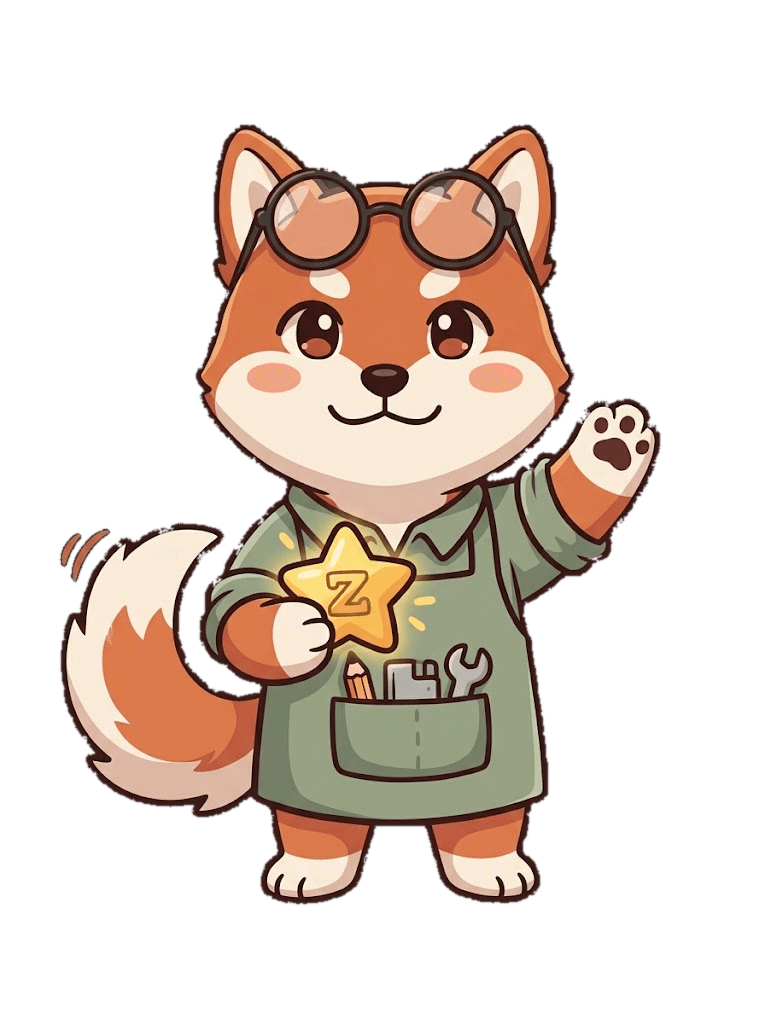 Koji, craftsman Shiba Fox mascot and micro-tools companion at ZidLabs.